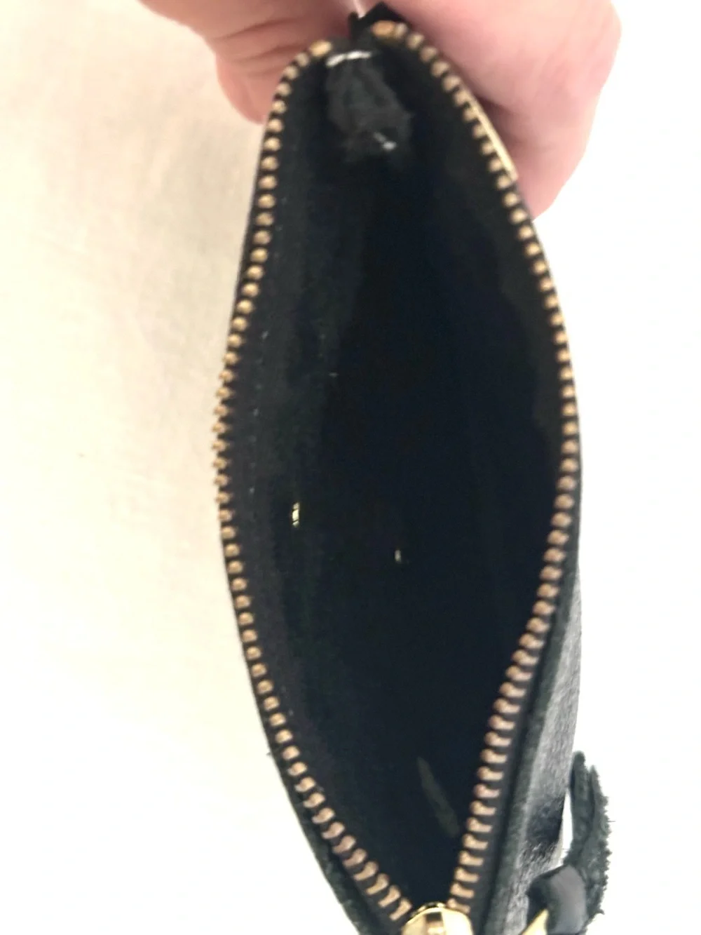 Zina Kao Gold Lightning Bolt Black Leather Coin Pouch Keyring